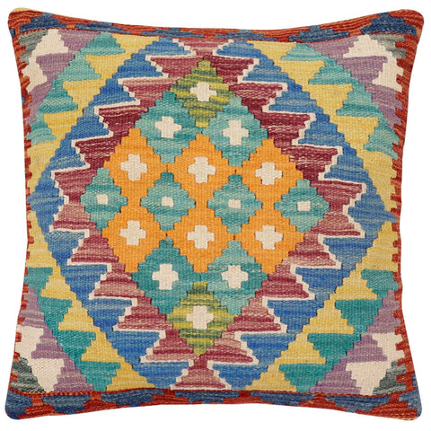 handmade Traditional Pillow Rust Blue Hand-Woven SQUARE 100% WOOL Hand woven turkish pillow2 x 2
