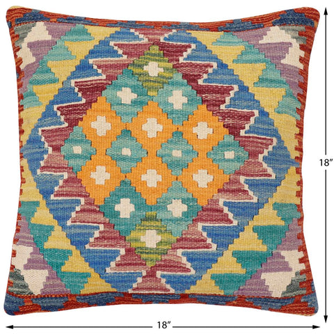 handmade Traditional Pillow Rust Blue Hand-Woven SQUARE 100% WOOL Hand woven turkish pillow2 x 2