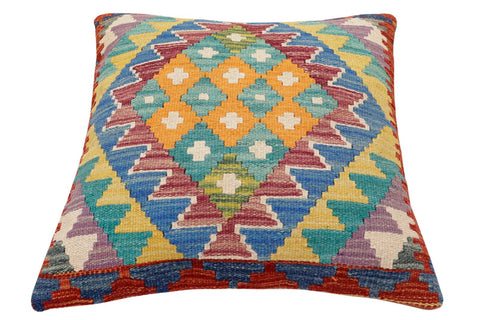 handmade Traditional Pillow Rust Blue Hand-Woven SQUARE 100% WOOL Hand woven turkish pillow2 x 2