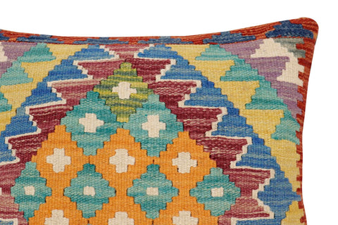 handmade Traditional Pillow Rust Blue Hand-Woven SQUARE 100% WOOL Hand woven turkish pillow2 x 2