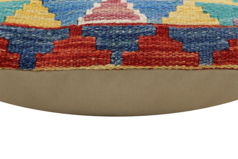 handmade Traditional Pillow Rust Blue Hand-Woven SQUARE 100% WOOL Hand woven turkish pillow2 x 2