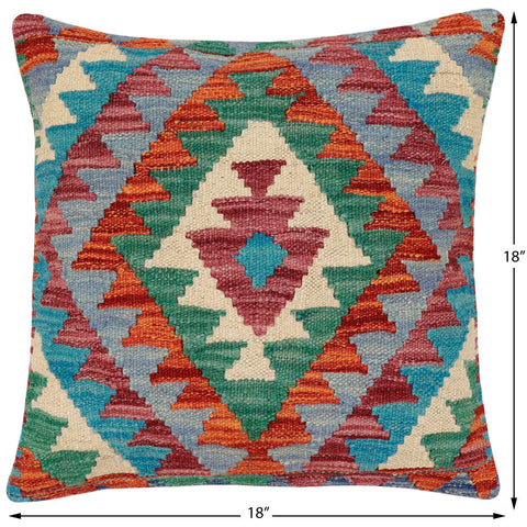handmade Traditional Pillow Rust Blue Hand-Woven SQUARE 100% WOOL Hand woven turkish pillow2 x 2