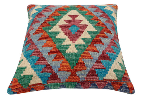 handmade Traditional Pillow Rust Blue Hand-Woven SQUARE 100% WOOL Hand woven turkish pillow2 x 2