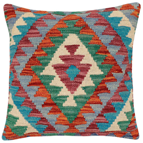 handmade Traditional Pillow Rust Blue Hand-Woven SQUARE 100% WOOL Hand woven turkish pillow2 x 2