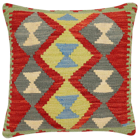 handmade Traditional Pillow Rust Blue Hand-Woven SQUARE 100% WOOL Hand woven turkish pillow2 x 2