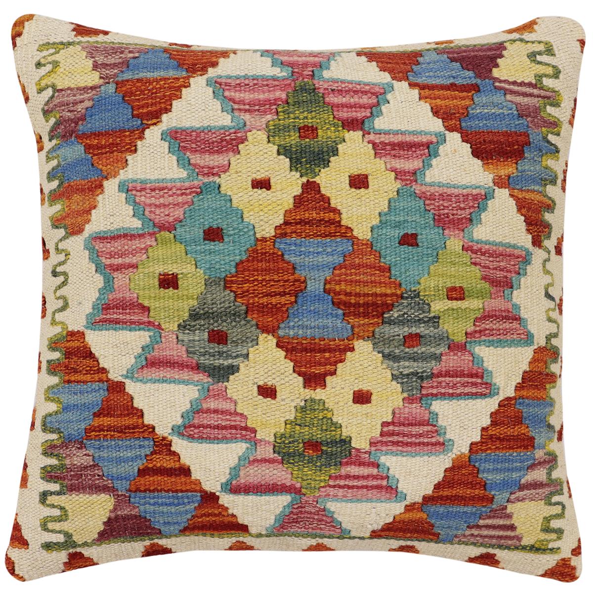 handmade Traditional Pillow Rust Blue Hand-Woven SQUARE 100% WOOL Hand woven turkish pillow2' x 2'