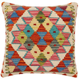 handmade Traditional Pillow Rust Blue Hand-Woven SQUARE 100% WOOL Hand woven turkish pillow2' x 2'