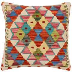 handmade Traditional Pillow Rust Blue Hand-Woven SQUARE 100% WOOL Hand woven turkish pillow2' x 2'