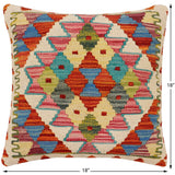 handmade Traditional Pillow Rust Blue Hand-Woven SQUARE 100% WOOL Hand woven turkish pillow2' x 2'
