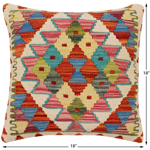handmade Traditional Pillow Rust Blue Hand-Woven SQUARE 100% WOOL Hand woven turkish pillow2 x 2