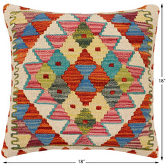 handmade Traditional Pillow Rust Blue Hand-Woven SQUARE 100% WOOL Hand woven turkish pillow2' x 2'
