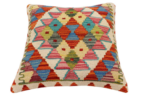handmade Traditional Pillow Rust Blue Hand-Woven SQUARE 100% WOOL Hand woven turkish pillow2 x 2