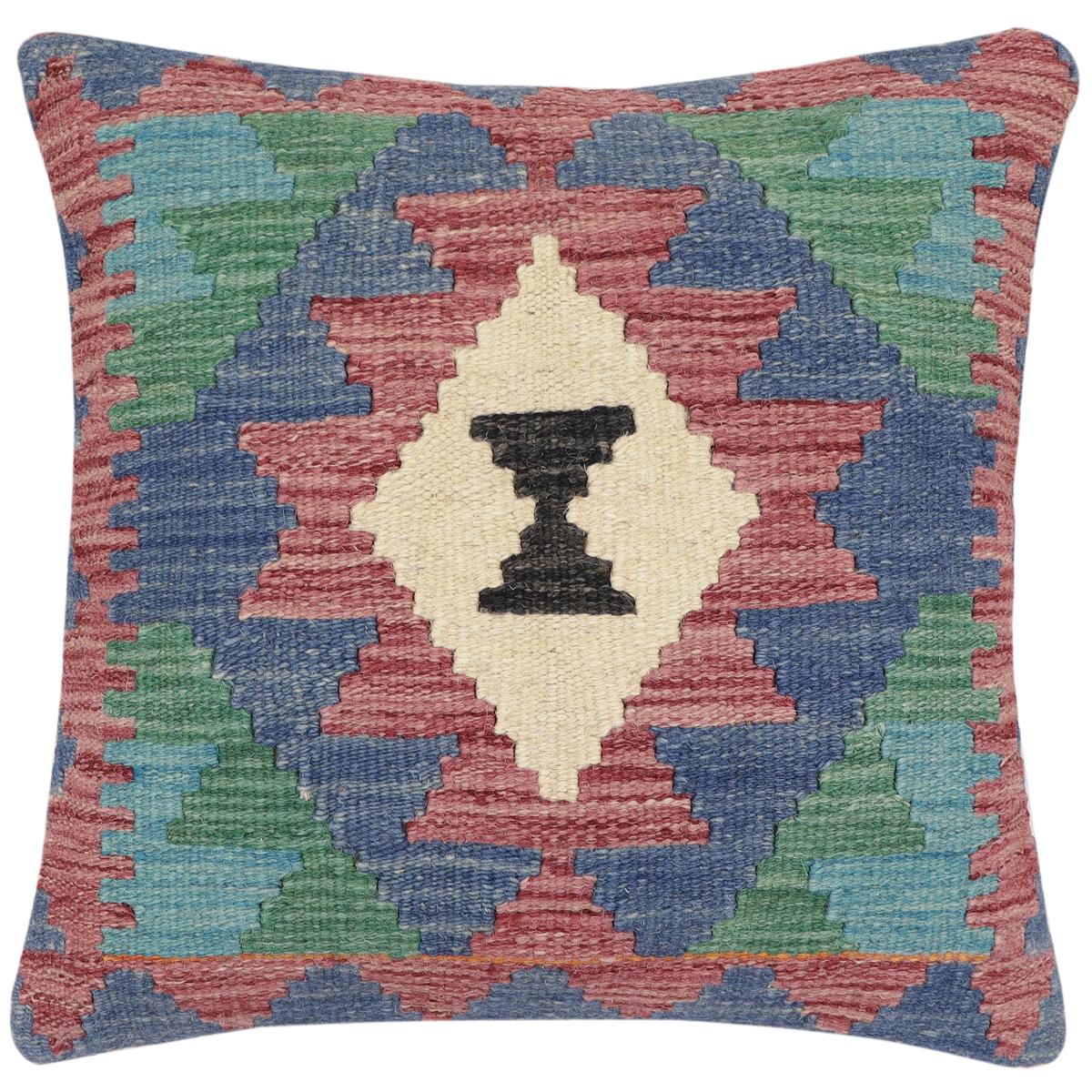 handmade Traditional Pillow Burgundy Blue Hand-Woven SQUARE 100% WOOL Hand woven turkish pillow2' x 2'
