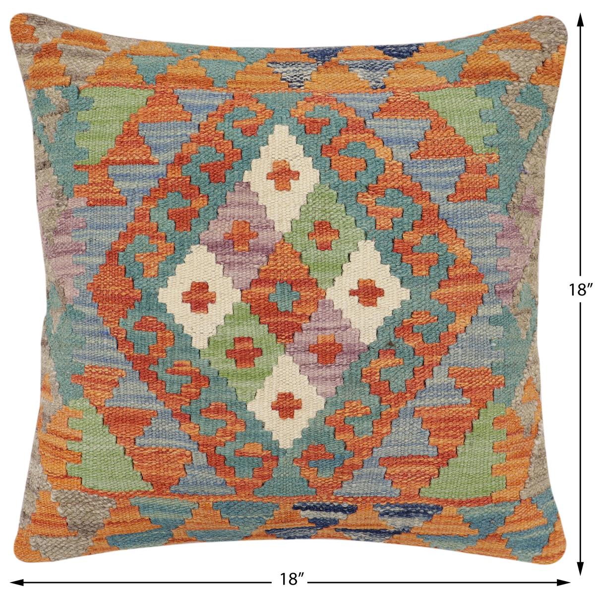 handmade Traditional Pillow Rust Blue Hand-Woven SQUARE 100% WOOL Hand woven turkish pillow2' x 2'