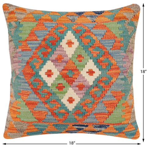 handmade Traditional Pillow Rust Blue Hand-Woven SQUARE 100% WOOL Hand woven turkish pillow2 x 2