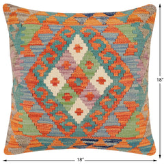handmade Traditional Pillow Rust Blue Hand-Woven SQUARE 100% WOOL Hand woven turkish pillow2' x 2'