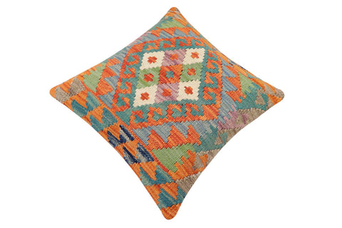 handmade Traditional Pillow Rust Blue Hand-Woven SQUARE 100% WOOL Hand woven turkish pillow2 x 2