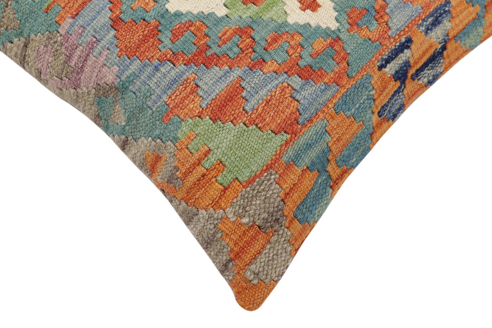 handmade Traditional Pillow Rust Blue Hand-Woven SQUARE 100% WOOL Hand woven turkish pillow2' x 2'