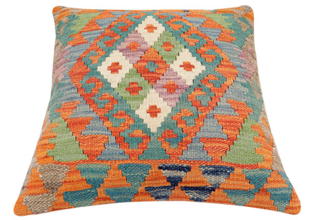handmade Traditional Pillow Rust Blue Hand-Woven SQUARE 100% WOOL Hand woven turkish pillow2 x 2