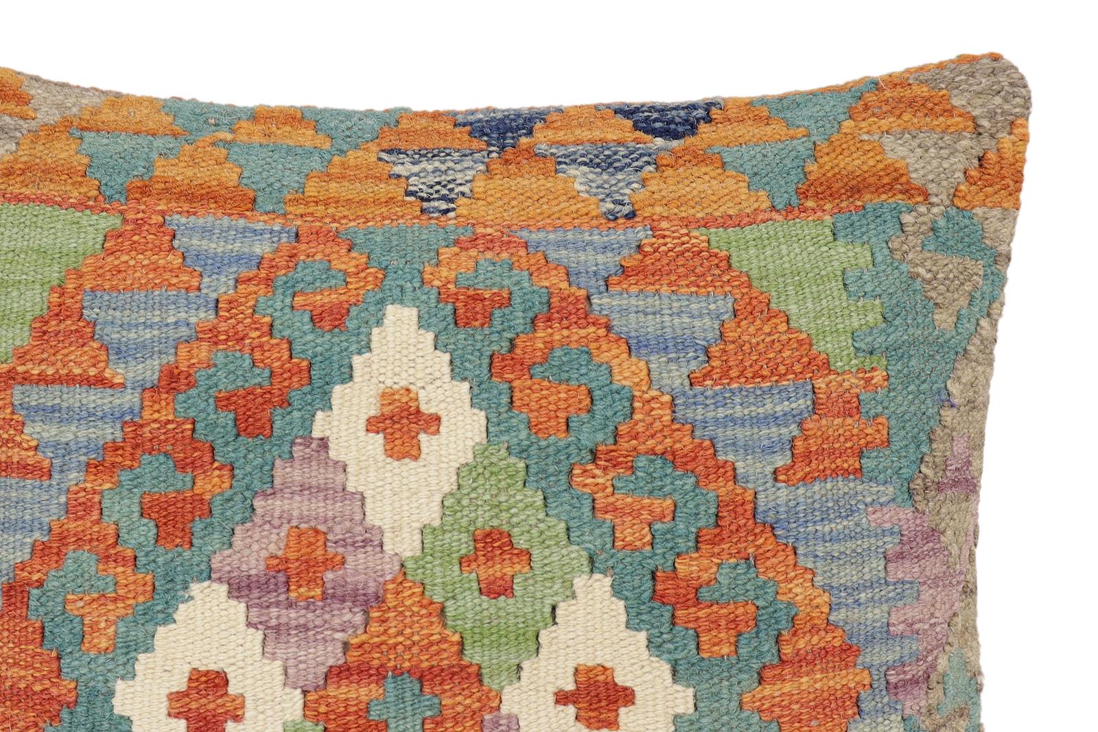 handmade Traditional Pillow Rust Blue Hand-Woven SQUARE 100% WOOL Hand woven turkish pillow2' x 2'