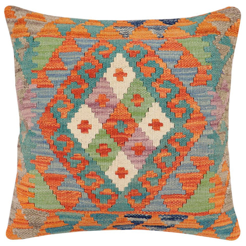 handmade Traditional Pillow Rust Blue Hand-Woven SQUARE 100% WOOL Hand woven turkish pillow2 x 2