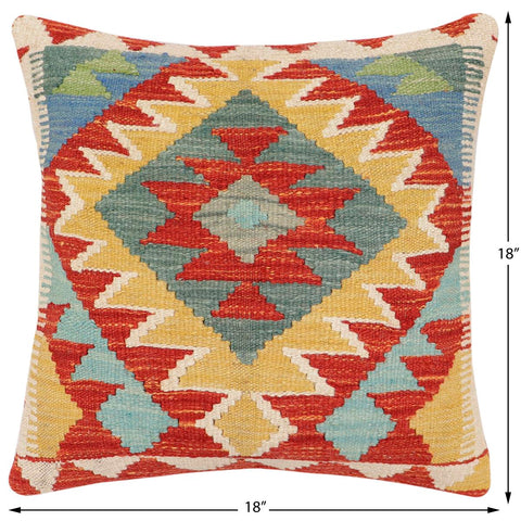 handmade Traditional Pillow Rust Blue Hand-Woven SQUARE 100% WOOL Hand woven turkish pillow2 x 2