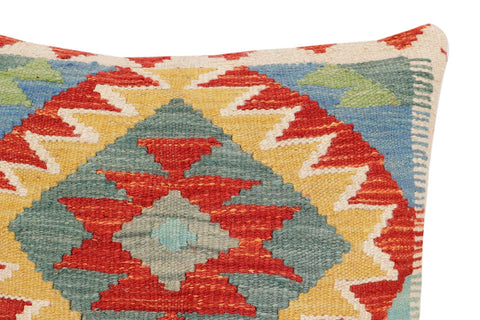 handmade Traditional Pillow Rust Blue Hand-Woven SQUARE 100% WOOL Hand woven turkish pillow2 x 2