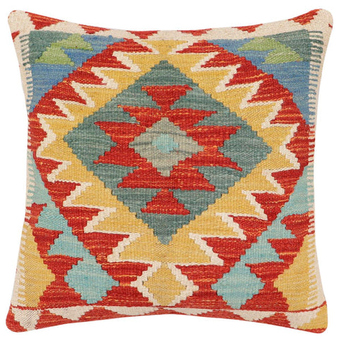 handmade Traditional Pillow Rust Blue Hand-Woven SQUARE 100% WOOL Hand woven turkish pillow2 x 2