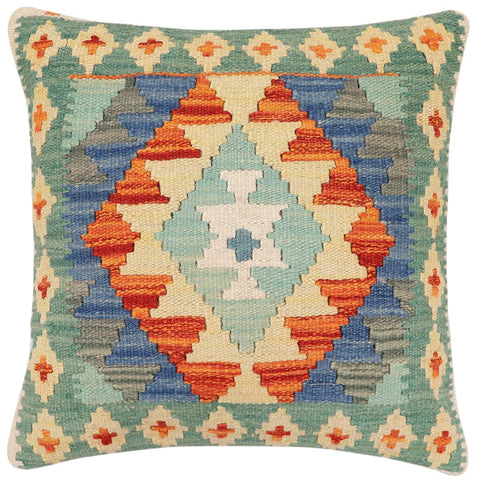handmade Traditional Pillow Rust Blue Hand-Woven SQUARE 100% WOOL Hand woven turkish pillow2 x 2