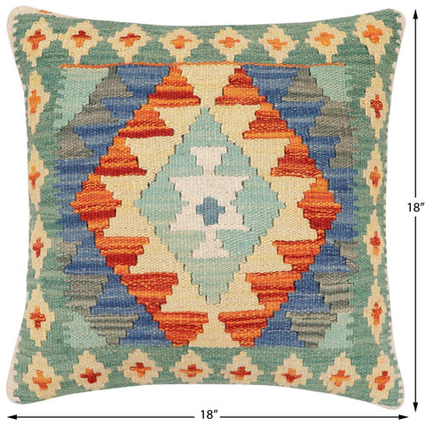 handmade Traditional Pillow Rust Blue Hand-Woven SQUARE 100% WOOL Hand woven turkish pillow2 x 2
