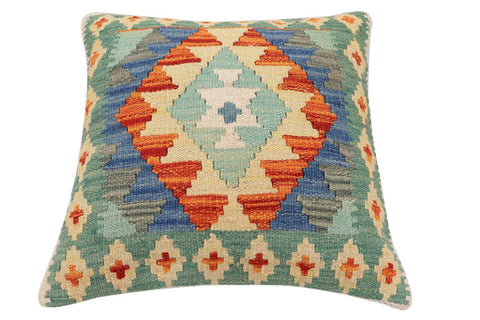 handmade Traditional Pillow Rust Blue Hand-Woven SQUARE 100% WOOL Hand woven turkish pillow2 x 2