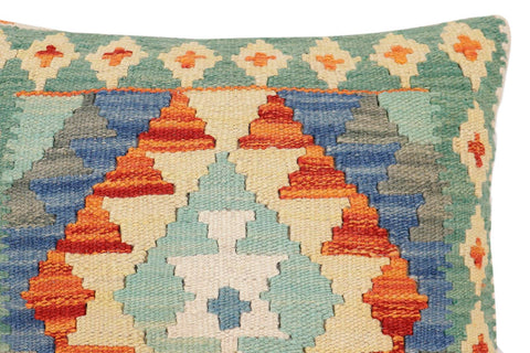 handmade Traditional Pillow Rust Blue Hand-Woven SQUARE 100% WOOL Hand woven turkish pillow2 x 2