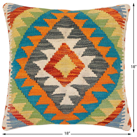 handmade Traditional Pillow Rust Blue Hand-Woven SQUARE 100% WOOL Hand woven turkish pillow2 x 2