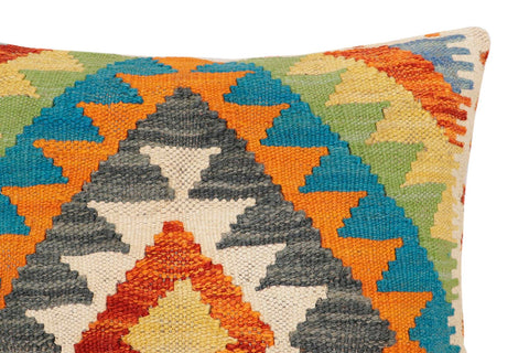 handmade Traditional Pillow Rust Blue Hand-Woven SQUARE 100% WOOL Hand woven turkish pillow2 x 2