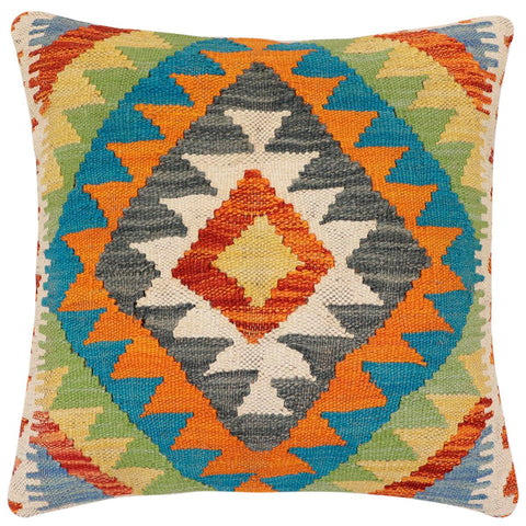 handmade Traditional Pillow Rust Blue Hand-Woven SQUARE 100% WOOL Hand woven turkish pillow2 x 2
