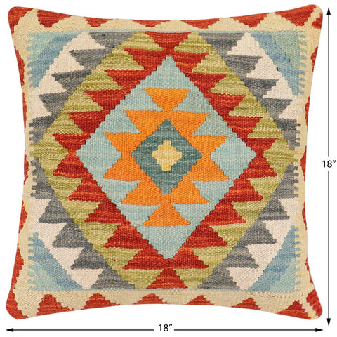 handmade Traditional Pillow Rust Blue Hand-Woven SQUARE 100% WOOL Hand woven turkish pillow2 x 2