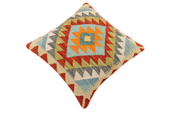 handmade Traditional Pillow Rust Blue Hand-Woven SQUARE 100% WOOL Hand woven turkish pillow2' x 2'