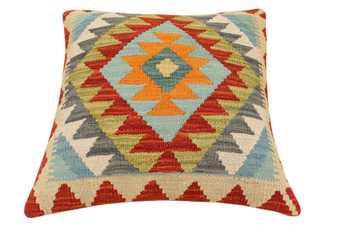 handmade Traditional Pillow Rust Blue Hand-Woven SQUARE 100% WOOL Hand woven turkish pillow2 x 2