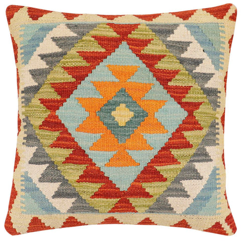 handmade Traditional Pillow Rust Blue Hand-Woven SQUARE 100% WOOL Hand woven turkish pillow2 x 2