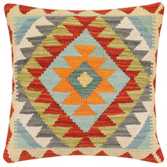 handmade Traditional Pillow Rust Blue Hand-Woven SQUARE 100% WOOL Hand woven turkish pillow2' x 2'