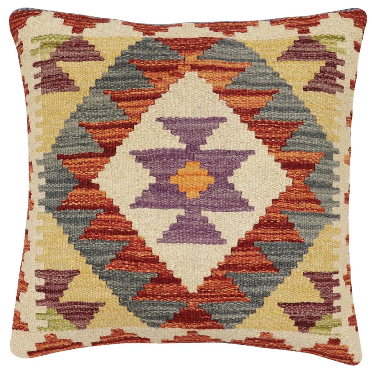 handmade Traditional Pillow Rust Gray Hand-Woven SQUARE 100% WOOL Hand woven turkish pillow2' x 2'