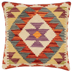 handmade Traditional Pillow Rust Gray Hand-Woven SQUARE 100% WOOL Hand woven turkish pillow2' x 2'