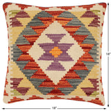 handmade Traditional Pillow Rust Gray Hand-Woven SQUARE 100% WOOL Hand woven turkish pillow2' x 2'