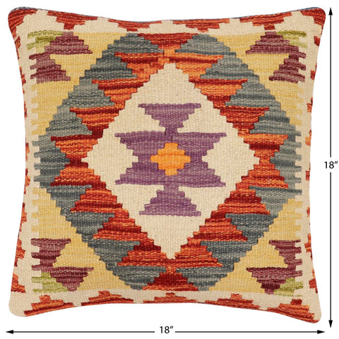 handmade Traditional Pillow Rust Gray Hand-Woven SQUARE 100% WOOL Hand woven turkish pillow2 x 2