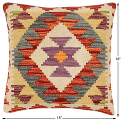 handmade Traditional Pillow Rust Gray Hand-Woven SQUARE 100% WOOL Hand woven turkish pillow2' x 2'