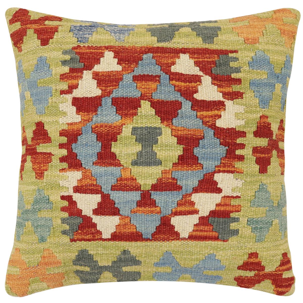 handmade Traditional Pillow Rust Blue Hand-Woven SQUARE 100% WOOL Hand woven turkish pillow2' x 2'