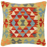 handmade Traditional Pillow Rust Blue Hand-Woven SQUARE 100% WOOL Hand woven turkish pillow2' x 2'