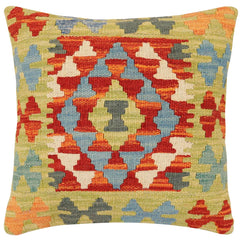 handmade Traditional Pillow Rust Blue Hand-Woven SQUARE 100% WOOL Hand woven turkish pillow2' x 2'