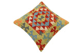 handmade Traditional Pillow Rust Blue Hand-Woven SQUARE 100% WOOL Hand woven turkish pillow2' x 2'