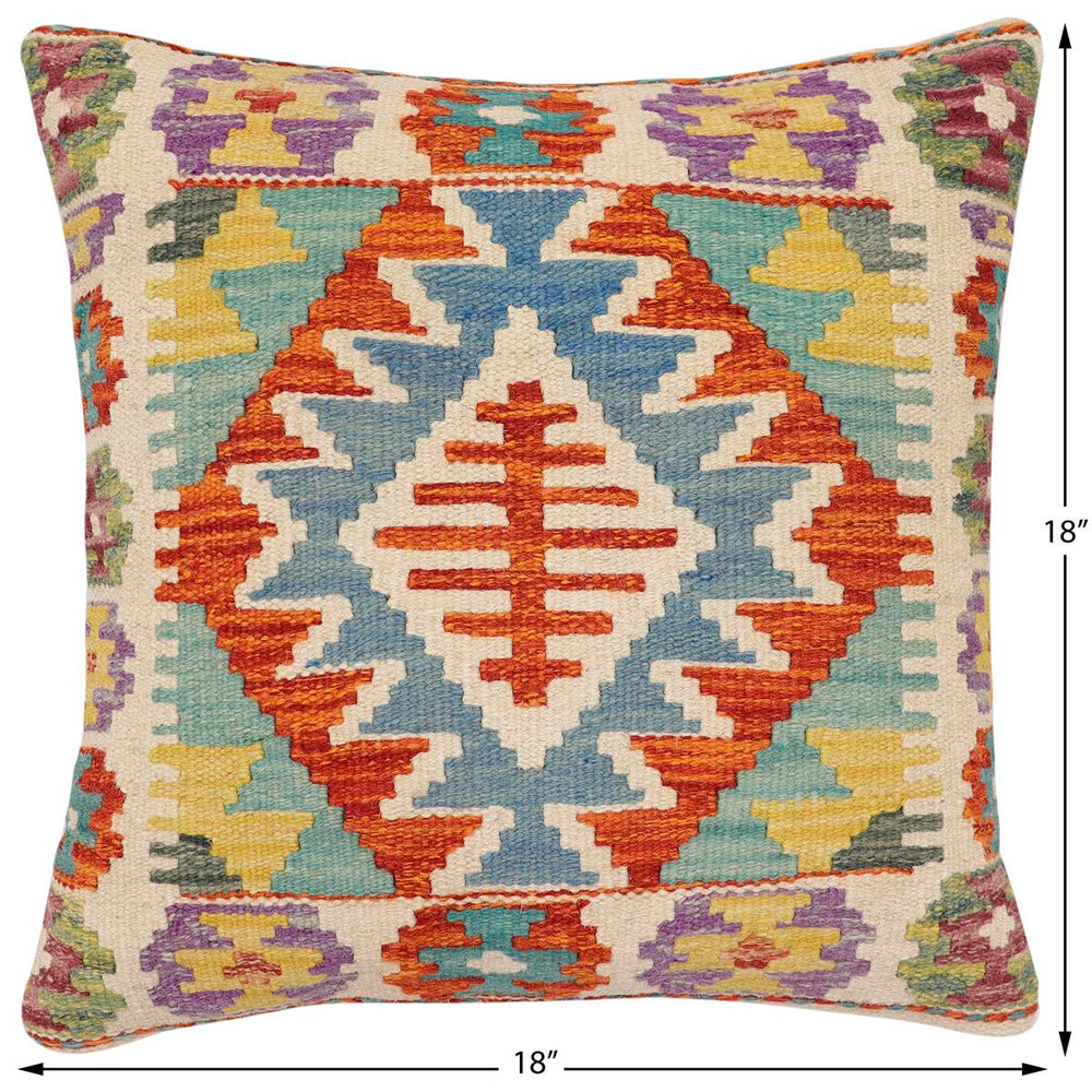 handmade Traditional Pillow Rust Blue Hand-Woven SQUARE 100% WOOL Hand woven turkish pillow2' x 2'